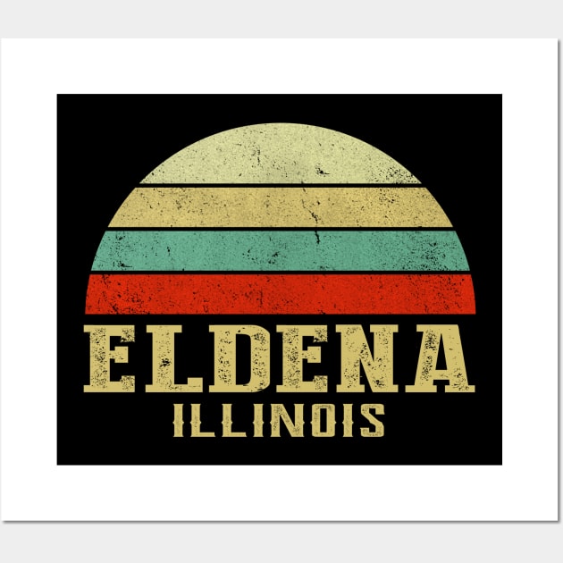 ILLINOIS - Vintage Retro Sunset ELDENA, IL Shirt Wall Art by LIPTIN